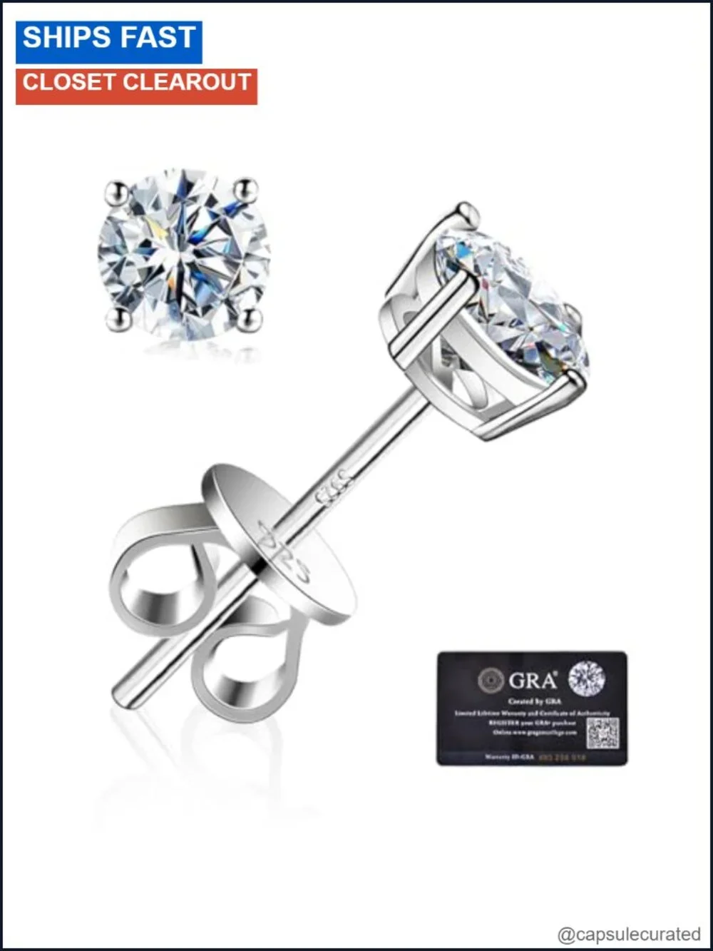 Moissanite Stud Earrings 925 Sterling Silver 18K White Gold Plated Push Back